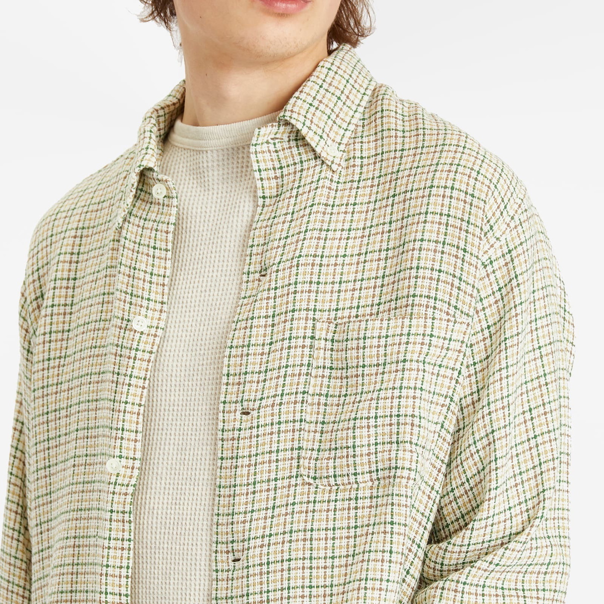 Beams Plus Men's Gunclub Mesh Button Down Shirt in White