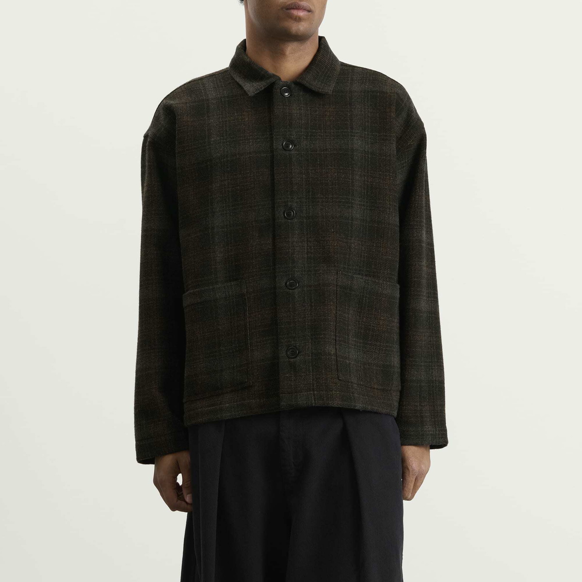 YMC Men's Wool Check PJ Overshirt in Brown Multi