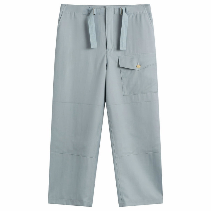 Photo: Auralee Women's Wool Herringbone Cargo Pants in Dusty Blue