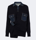 Sacai Layered wool-blend and denim cardigan