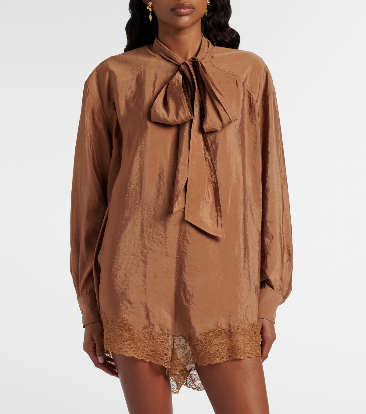 Saint Laurent Lace-trimmed tie-neck romper