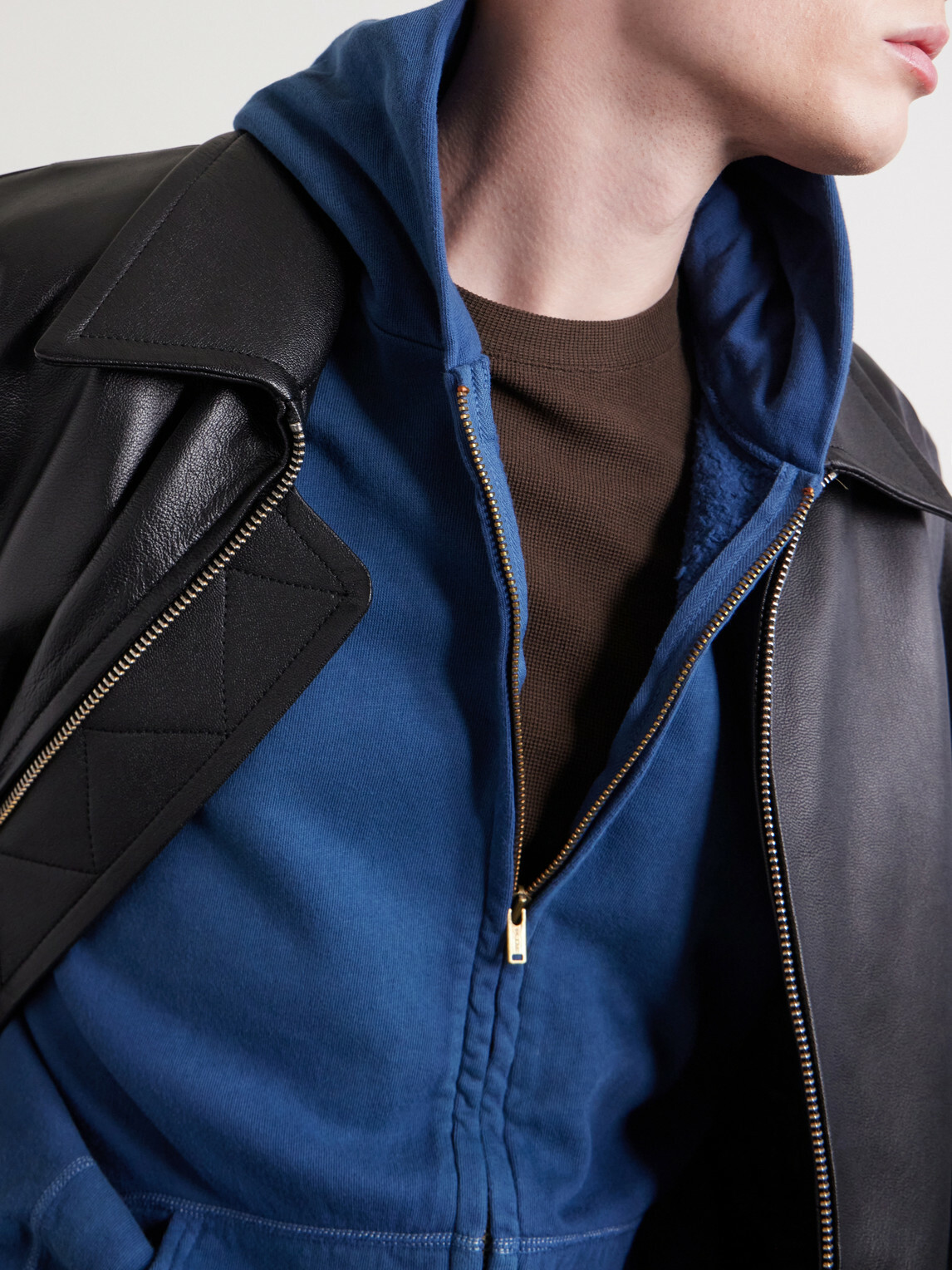 A.PRESSE - Distressed Cotton-Jersey Zip-Up Hoodie - Blue