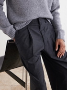 NN07 - Kay 10037 Straight-Leg Pleated Pinstriped Woven Trousers - Gray