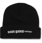 Noon Goons - Logo-Embroidered Ribbed-Knit Beanie - Black