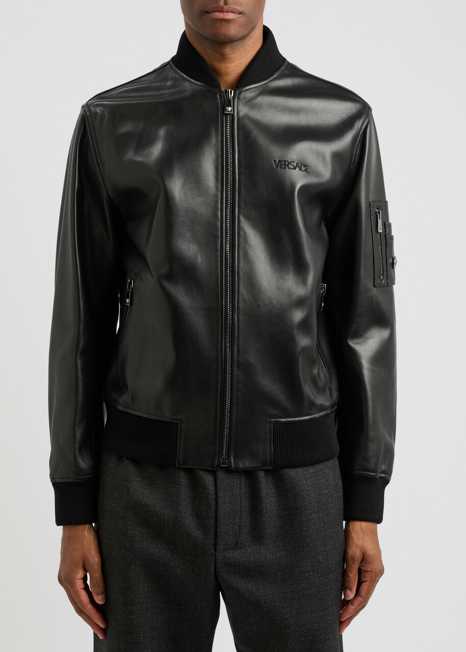 Versace Leather Bomber Jacket Black