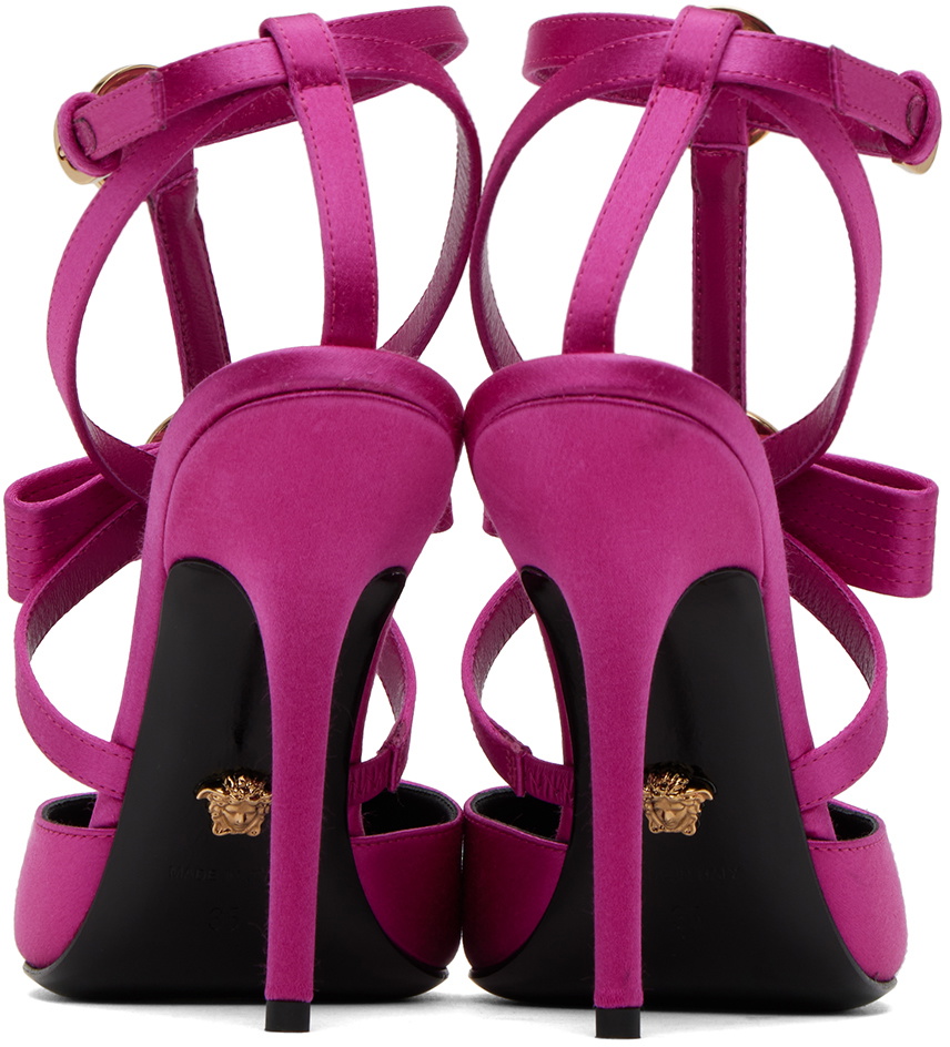 Versace Pink Gianni Ribbon Cage Satin Heels Versace