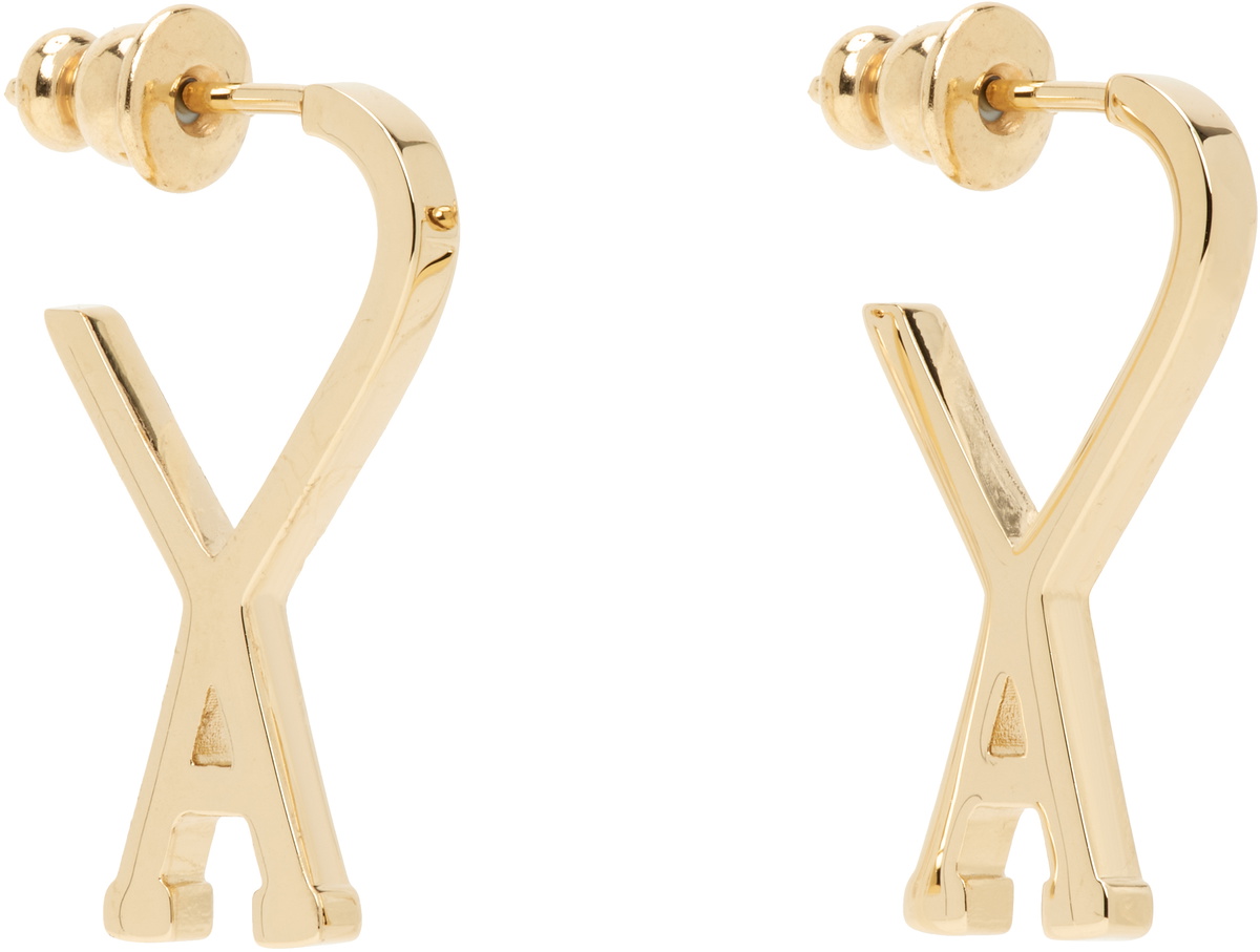AMI Paris Gold Brass Small Ami de Coeur Hoop Earrings