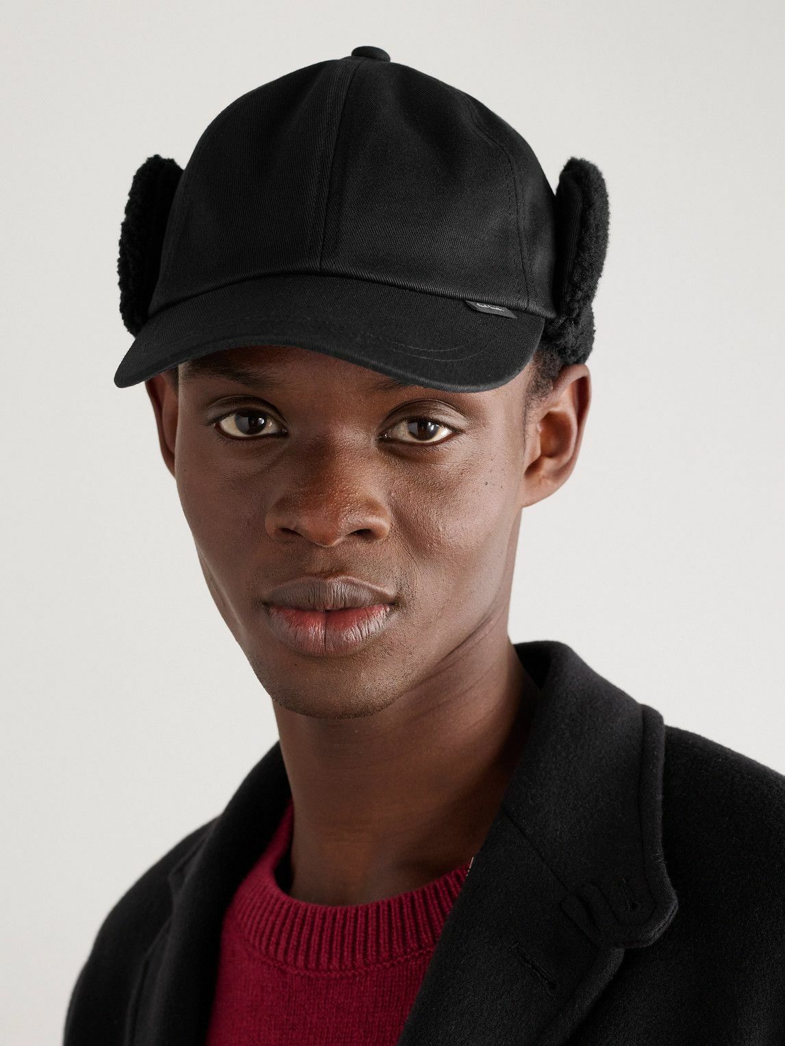Paul Smith - Faux Shearling-Trimmed Cotton-Twill Trapper Hat - Black