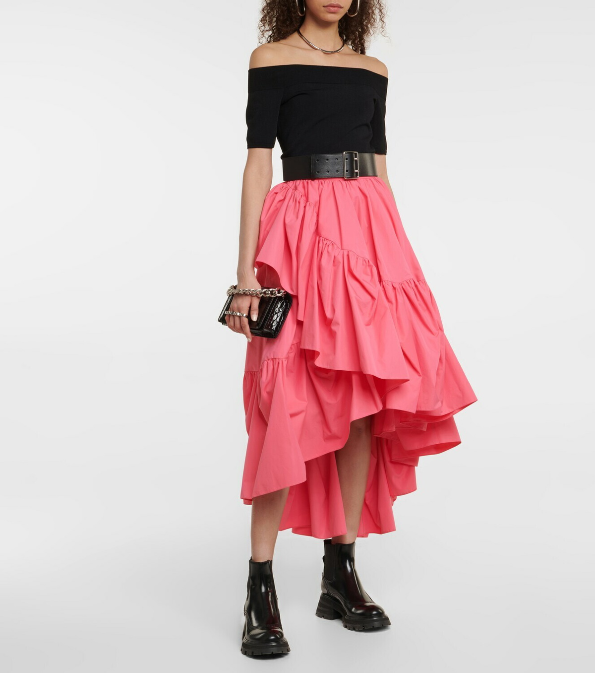 Alexander McQueen Ruffle-trimmed faille midi skirt Alexander