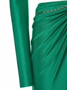RABANNE Shiny Jersey Cutout Long Dress with Brooch