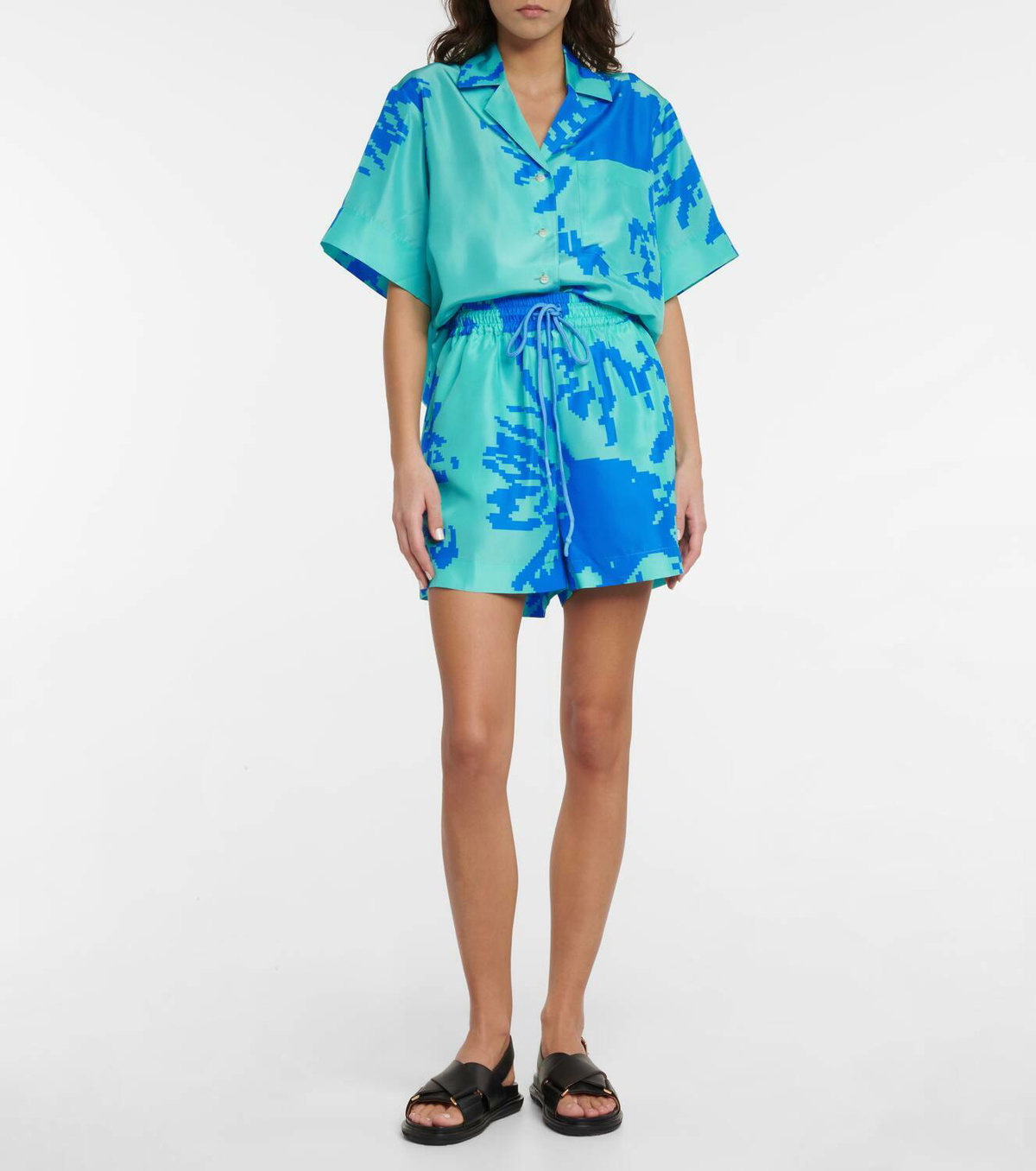 Lee Mathews Pixel high-rise silk shorts