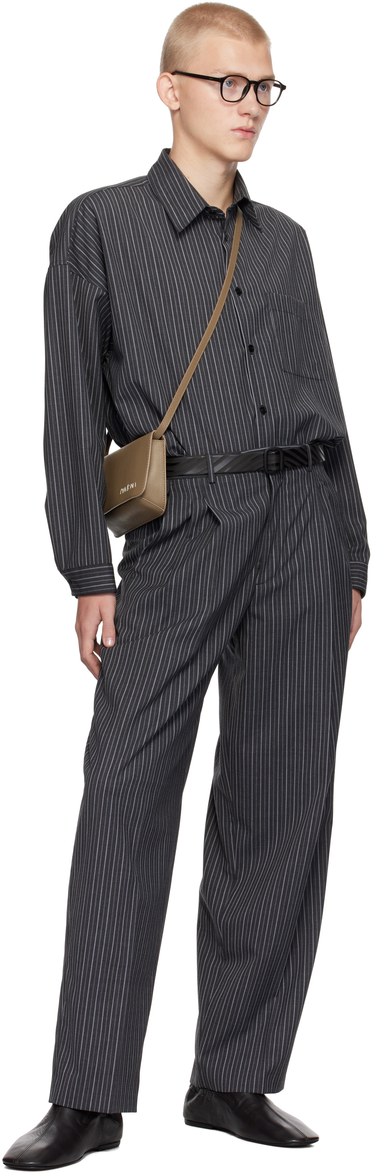 パンツ MARNI BLACK PINSTRIPE WOOL TROUSERS 44 Marni Black Pinstripe Wool Trousers Marni