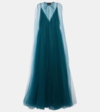 Costarellos Cassandra caped tulle gown