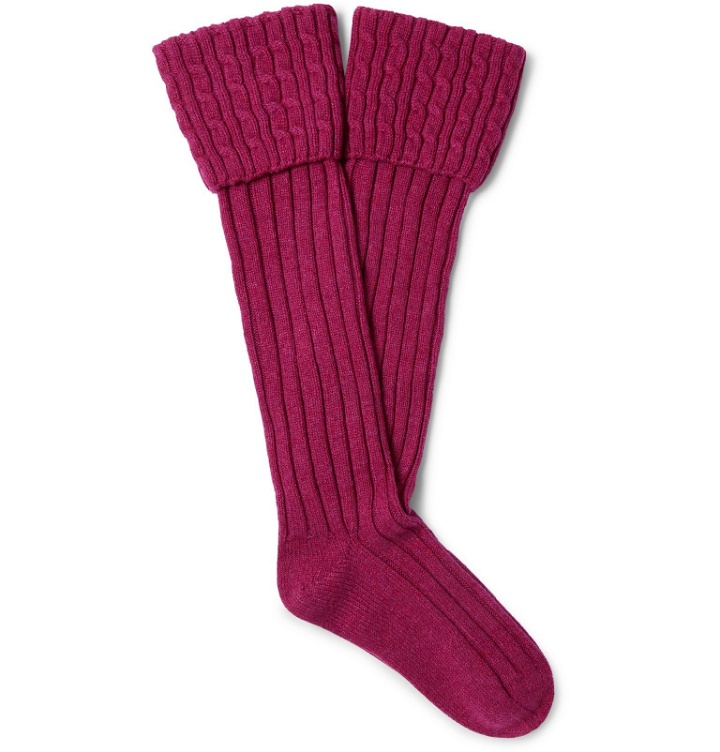 Photo: Emma Willis - Cable-Knit Stretch Cashmere-Blend Socks - Pink