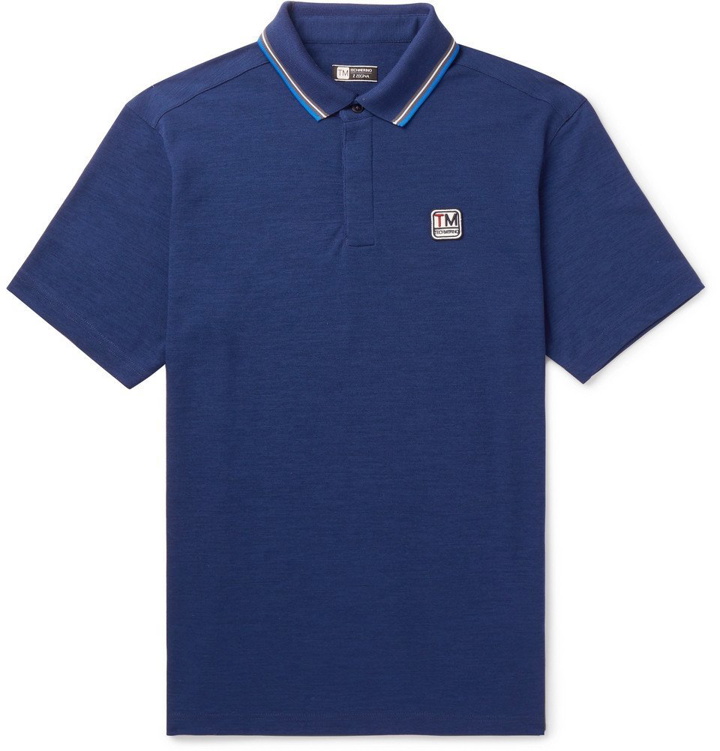 Photo: Z Zegna - Contrast-Tipped Logo-Appliquéd TECHMERINO Wool-Piqué Polo Shirt - Men - Blue