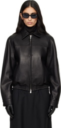TONYWACK Black Vintage Lamb Leather Bomber Jacket