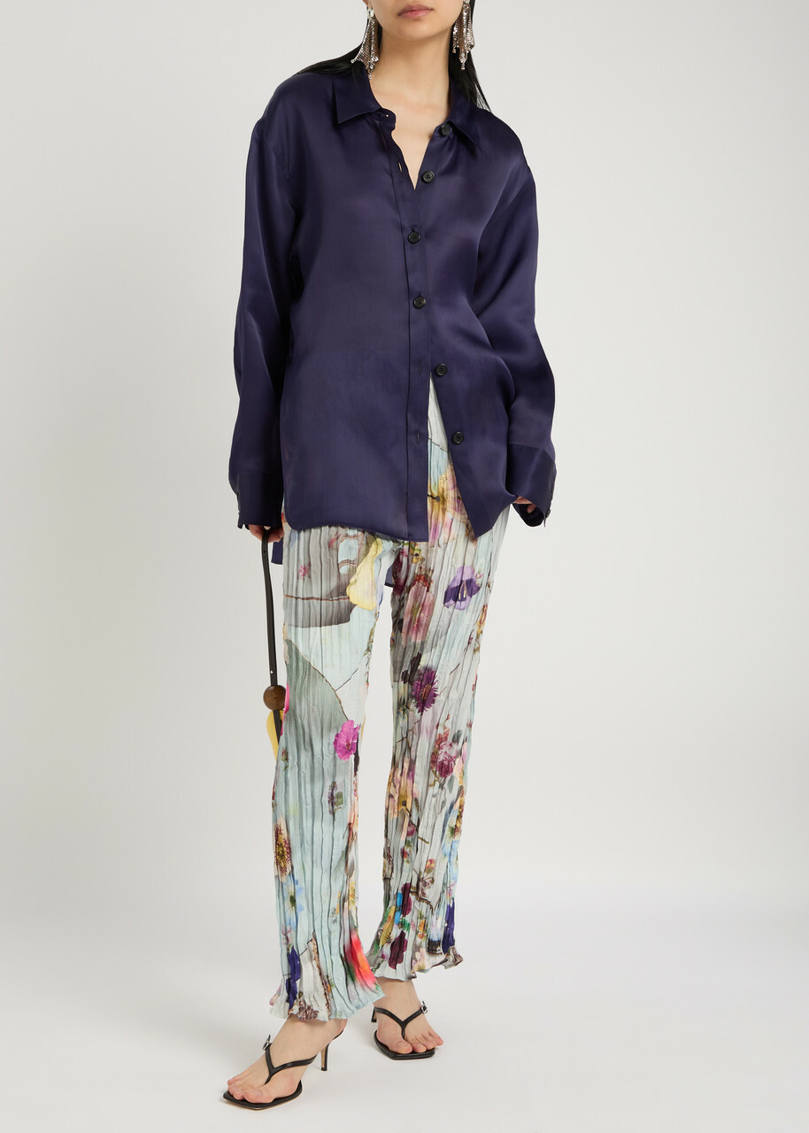 Julia Heuer Daliah Crushed Printed Pleated Trousers Blue