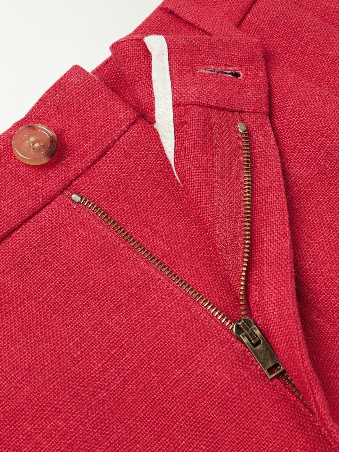 Valentino Garavani - Straight-Leg Pleated Linen Bermuda Shorts - Red