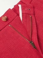 Valentino Garavani - Straight-Leg Pleated Linen Bermuda Shorts - Red