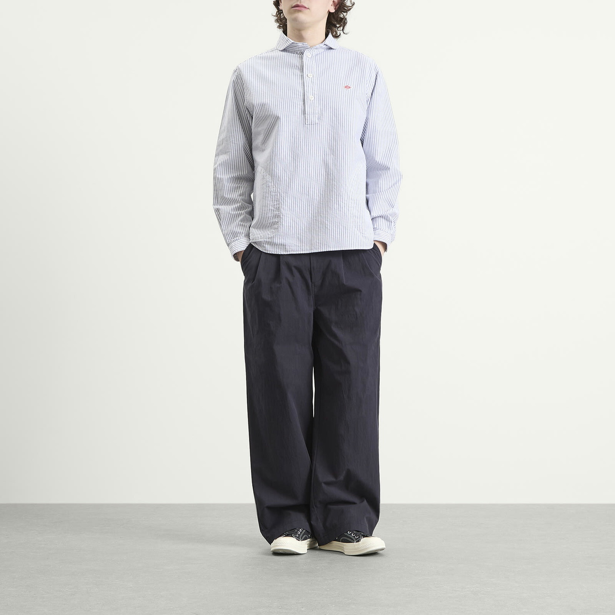 Danton Men's Round Collar Pull Over Shirt in Navy/White Stripe