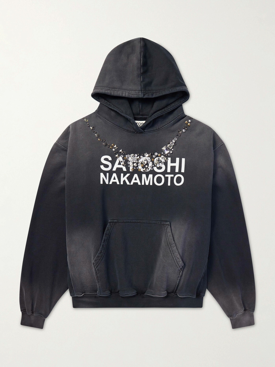 Satoshi Nakamoto - Logo-Print Embellished Cotton-Jersey Hoodie - Black