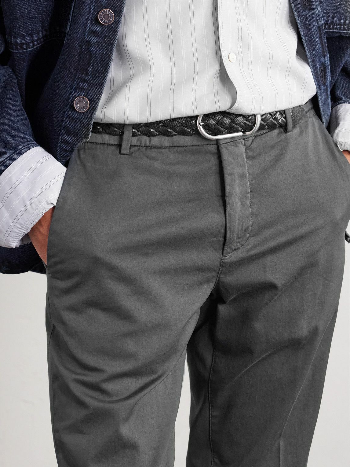 Eleventy - Straight-Leg Pleated Stretch Cotton and Silk-Blend Trousers - Gray