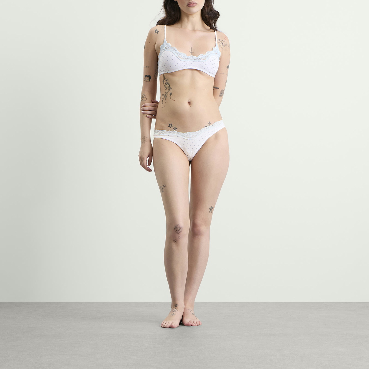 SKIMS Women's Fits Everybody Lace Dipped Thong in Slate Dot Print