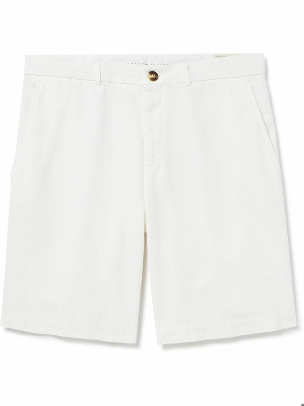 Photo: Brunello Cucinelli - Straight-Leg Cotton-Twill Bermuda Shorts - White