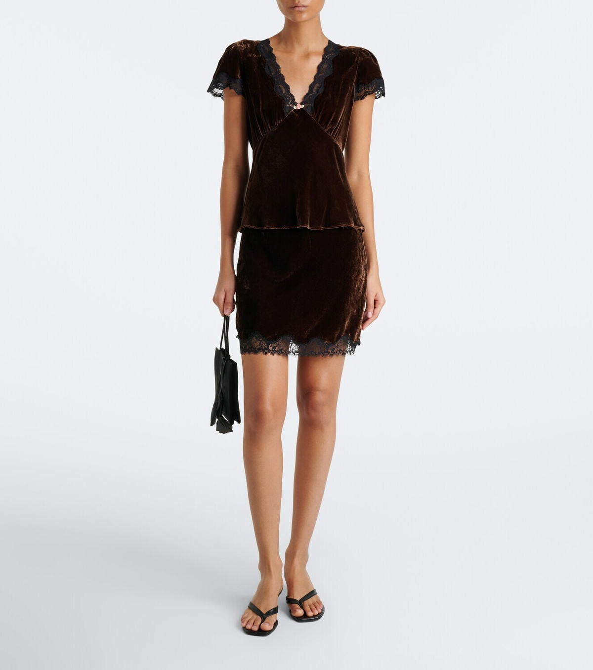 Rixo Kornelia lace-trimmed velvet miniskirt