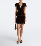 Rixo Kornelia lace-trimmed velvet miniskirt