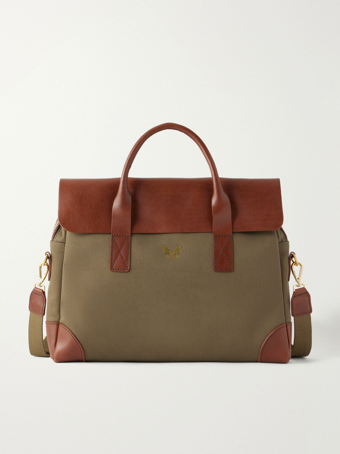 Bennett Winch - Leather-Trimmed Cotton-Twill Briefcase - Green