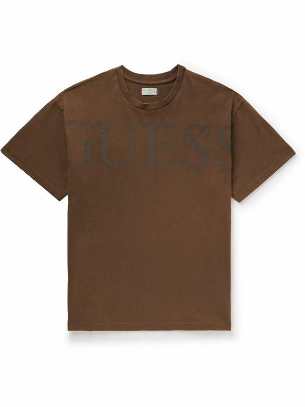 Photo: Guess USA - Logo-Print Cotton-Jersey T-Shirt - Brown