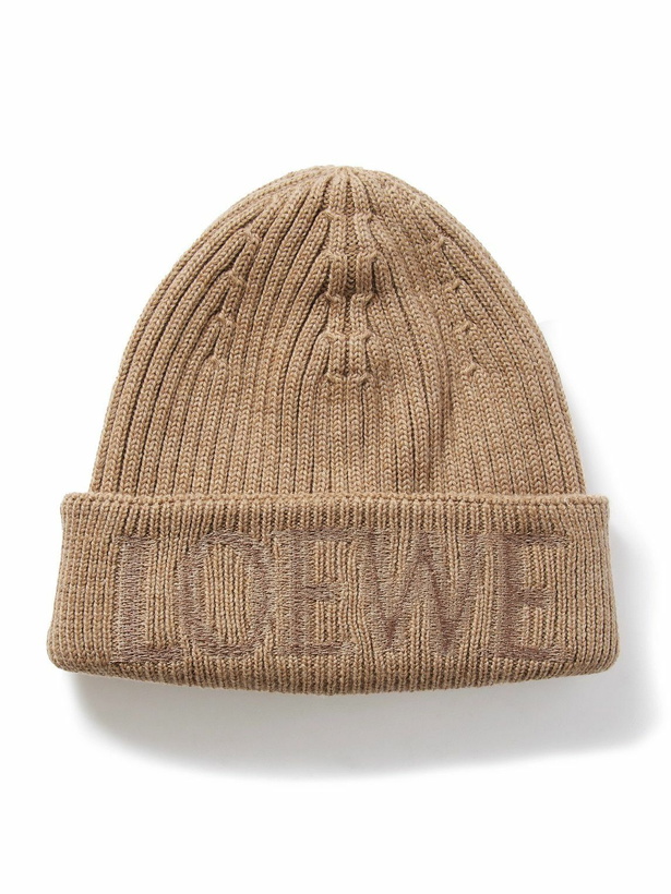Photo: LOEWE - Logo-Embroidered Ribbed Wool Beanie