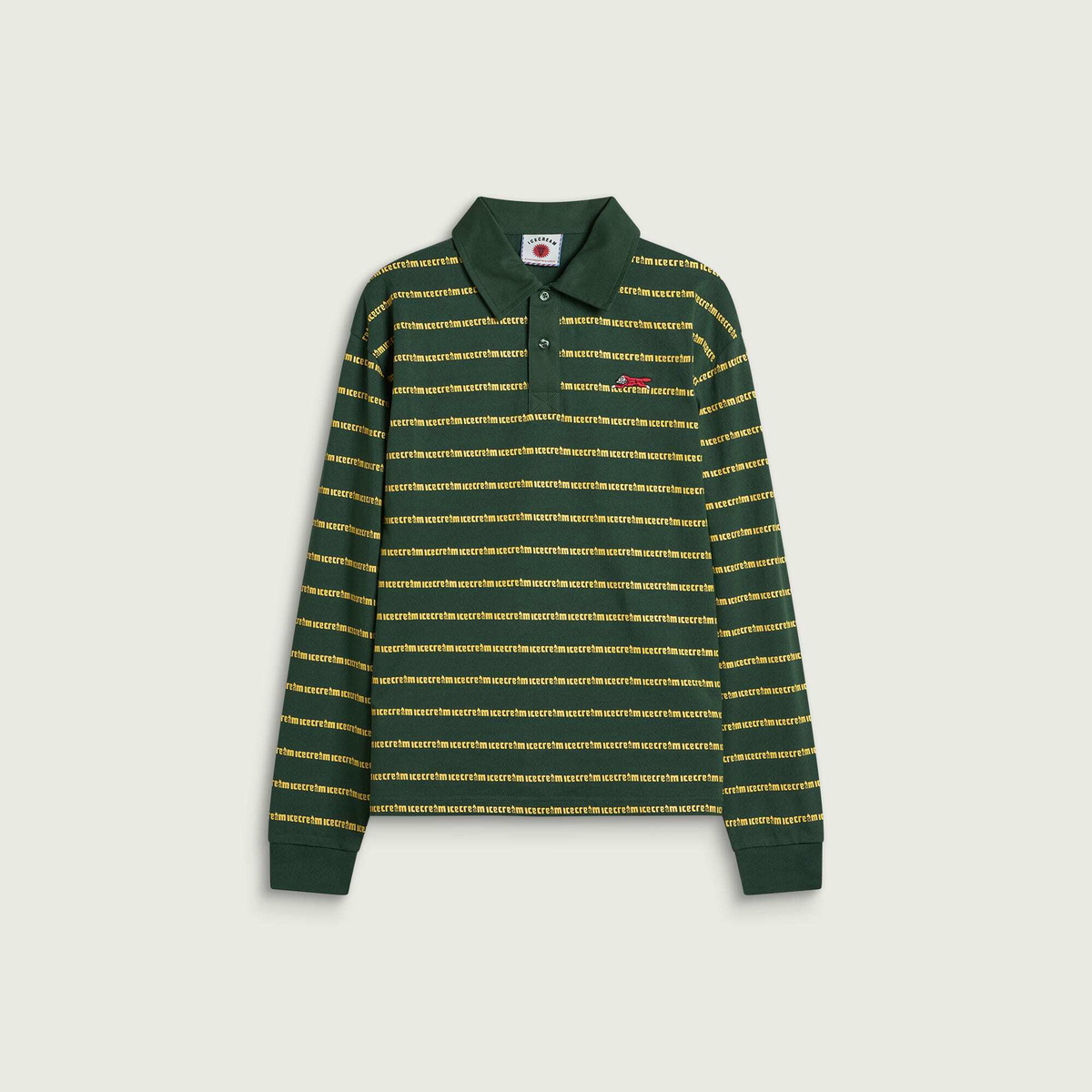 ICECREAM Men's Running Dog Striped Rugby Shirt in Green