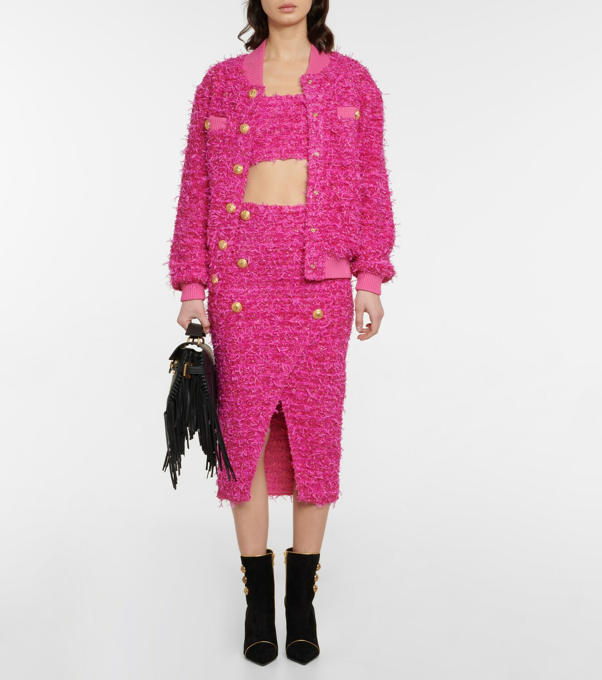 スカート Balmain Pink Tweed Skirt Balmain High-waisted Tweed Skirt in Pink | Lyst