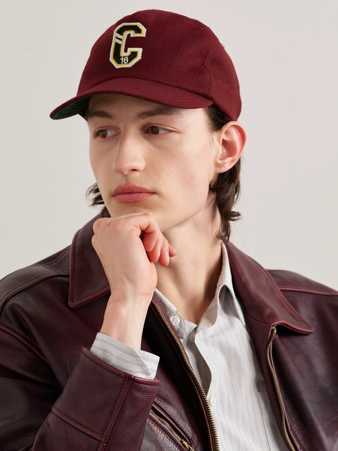 CELINE - Logo-Appliquéd Wool-Felt Baseball Cap - Burgundy