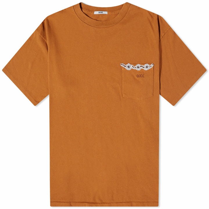 Photo: Bode Men's Beaded Fleur Pocket T-Shirt in Brown