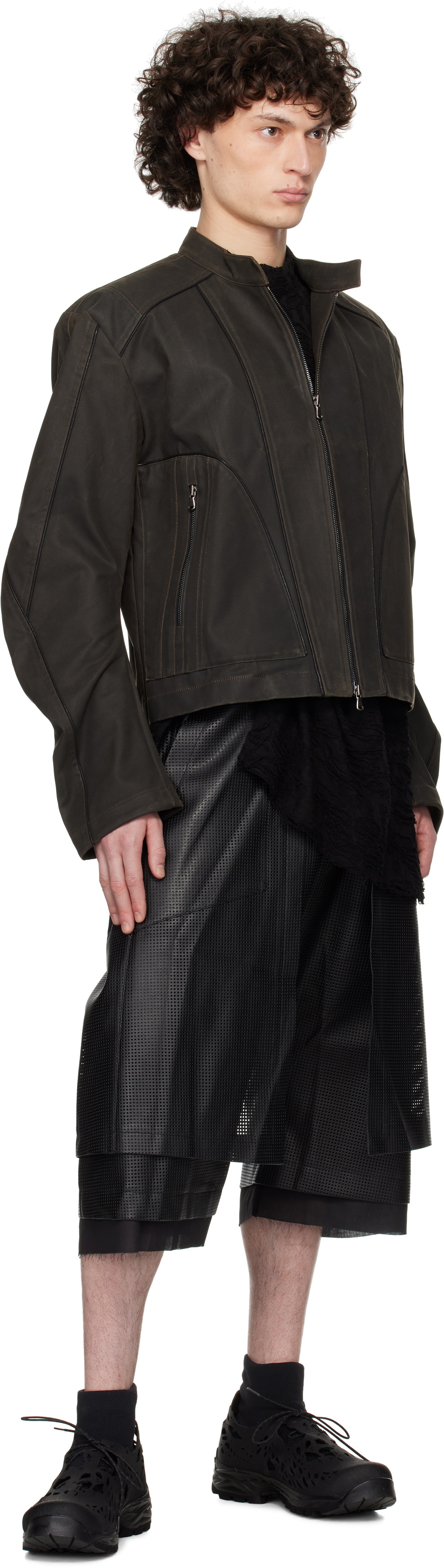 CARNET-ARCHIVE Black Perforated Faux-Leather Shorts