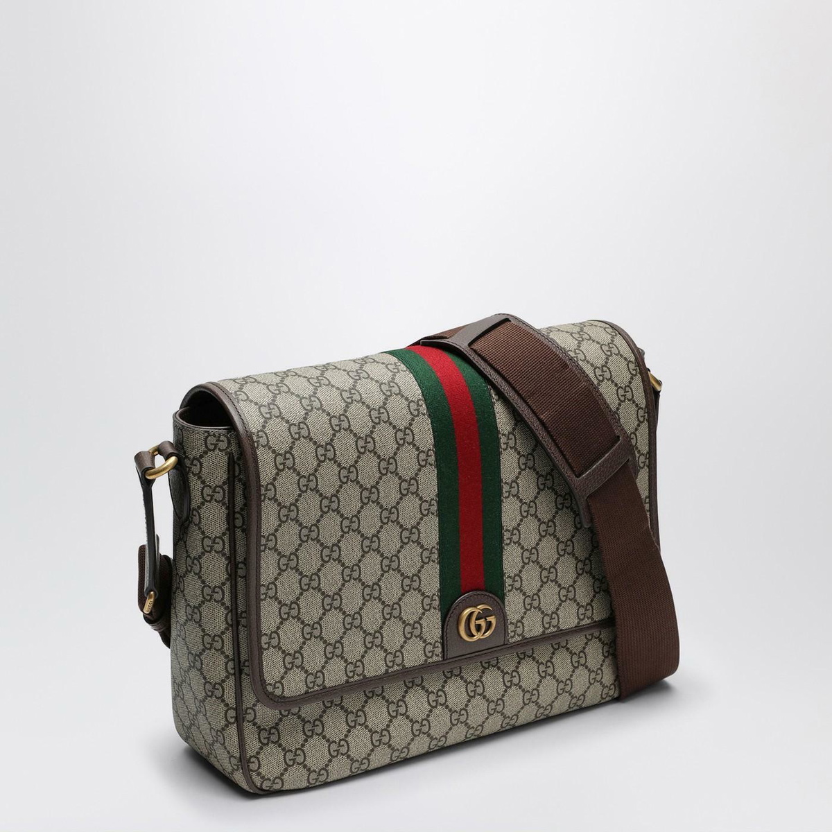Gucci Shoulder Bag With Web Detail In Beige And Ebony Gg