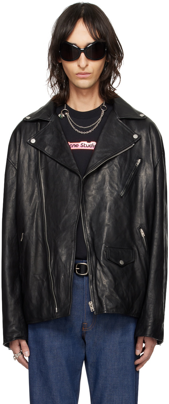 Acne Studios Black Distressed Leather Jacket Acne Studios