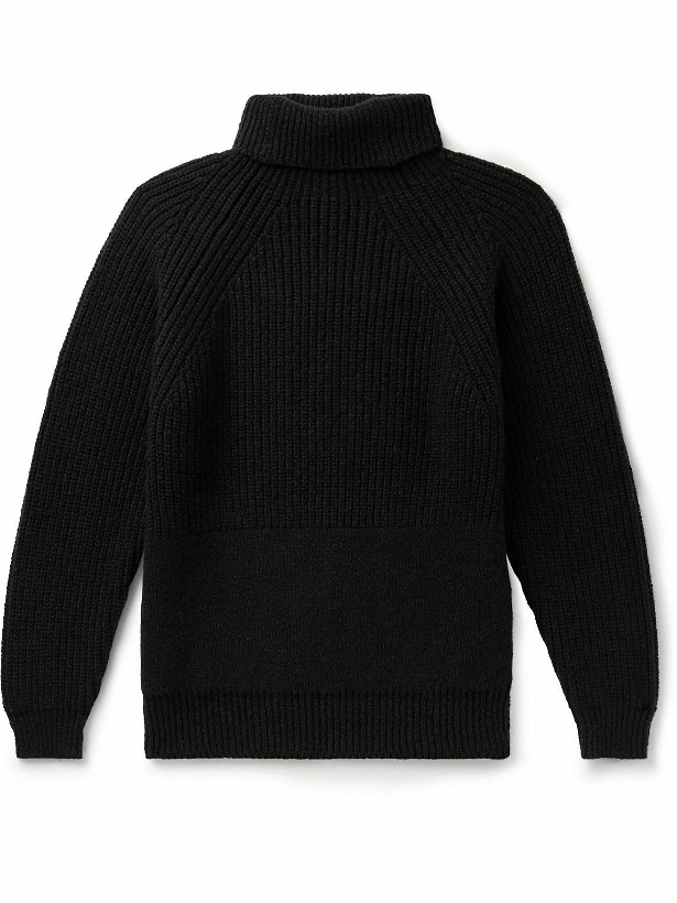 Photo: Inis Meáin - Ribbed Merino Wool and Cashmere-Blend Rollneck Sweater - Black
