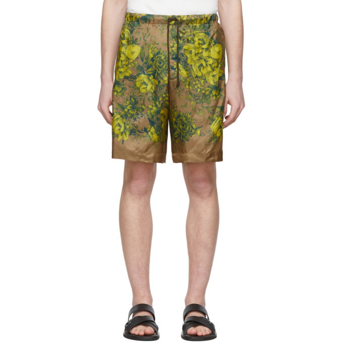 Photo: Dries Van Noten Beige and Yellow Floral Piper Shorts