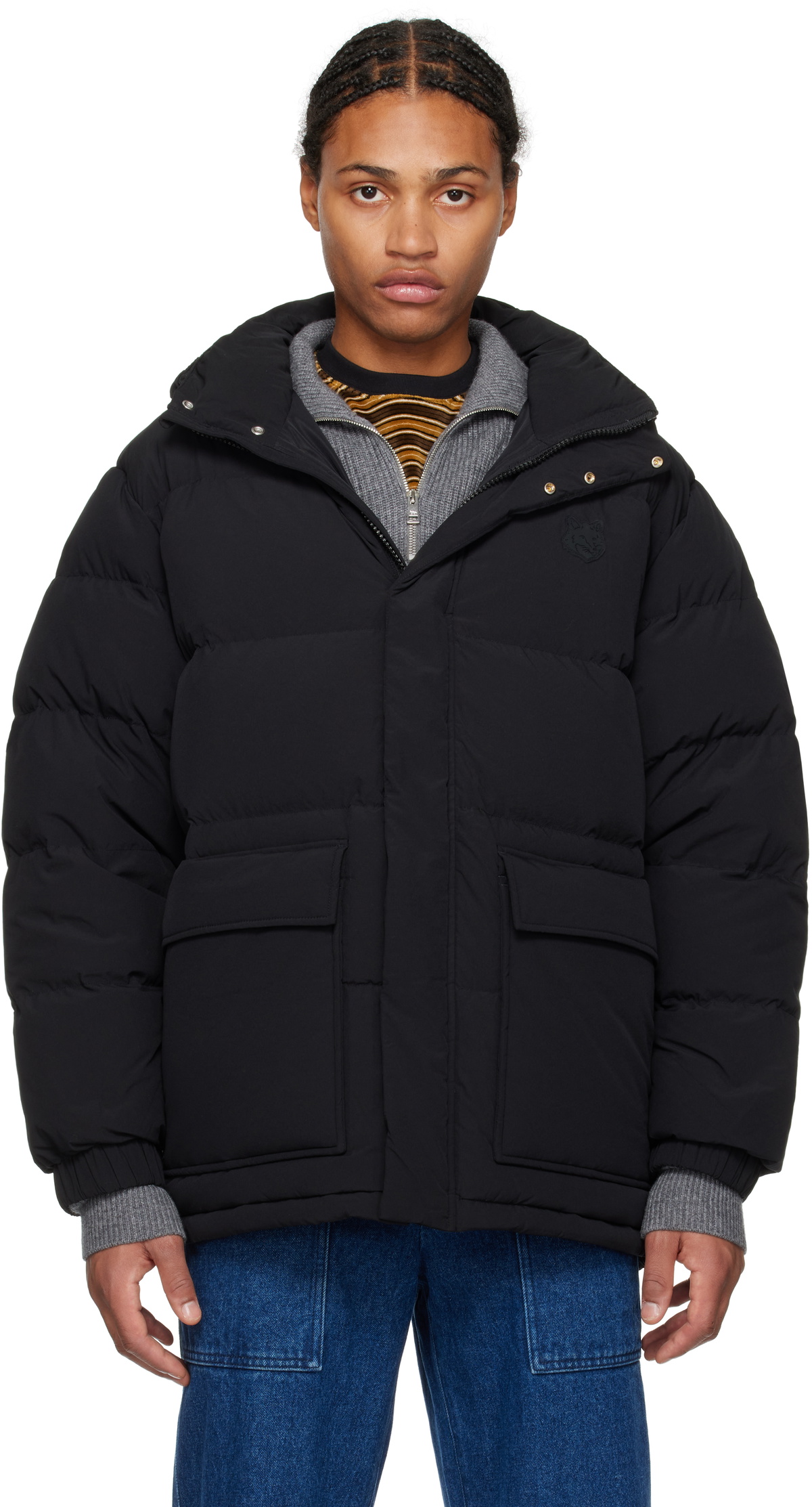 Maison Kitsuné Black Hooded Down Puffer Coat Maison Kitsune