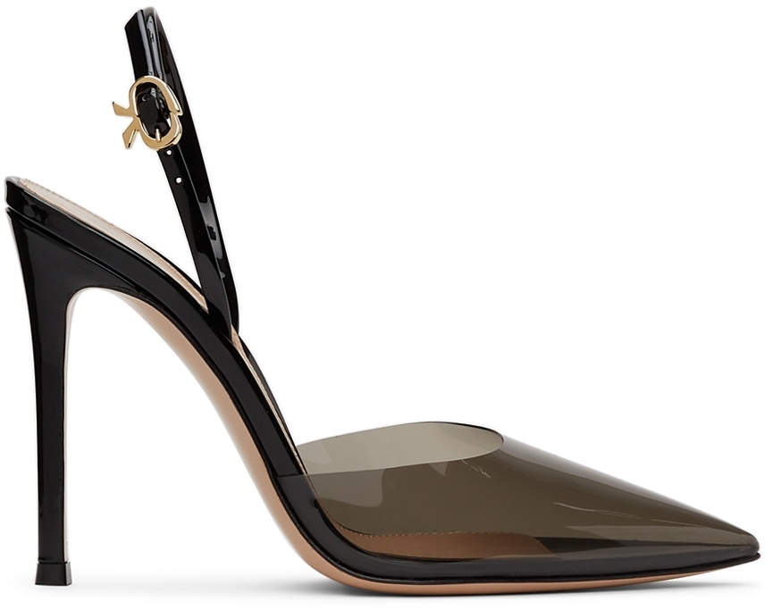 Gianvito Rossi Black Ribbon D'Orsay Plexi 105 Heels
