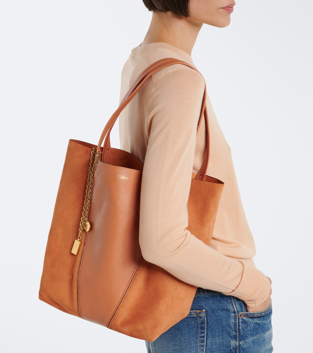 Chloé Chloé Spin Medium leather and suede tote bag