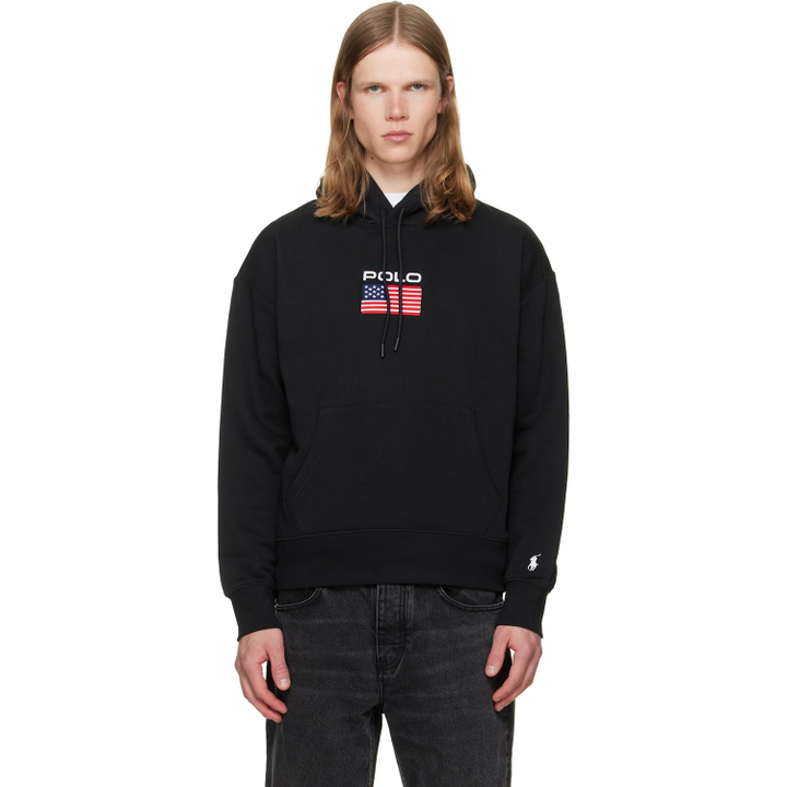 Photo: Polo Ralph Lauren Black Embroidered Logo Hoodie