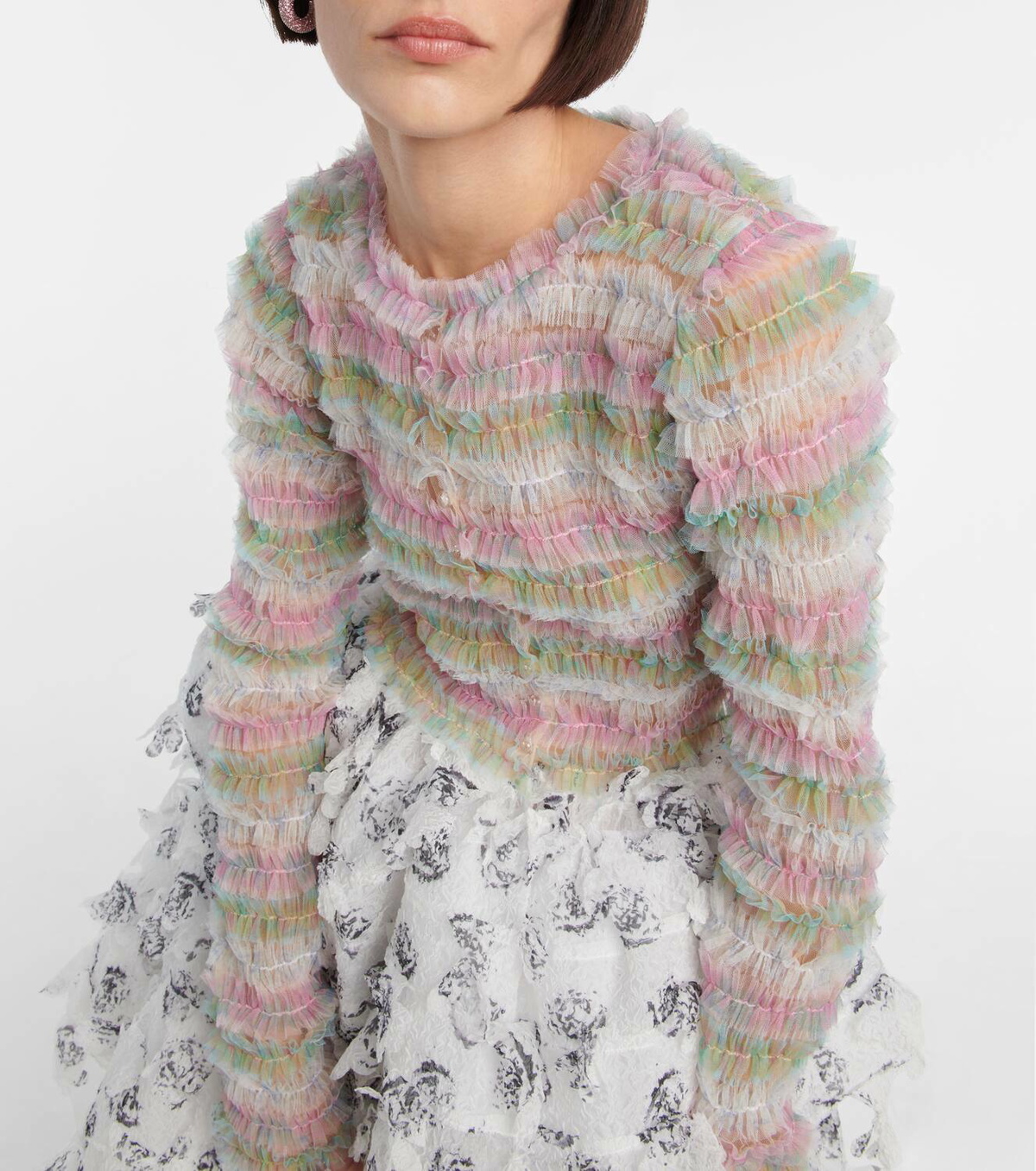 Susan Fang Stiped shirred tulle cardigan