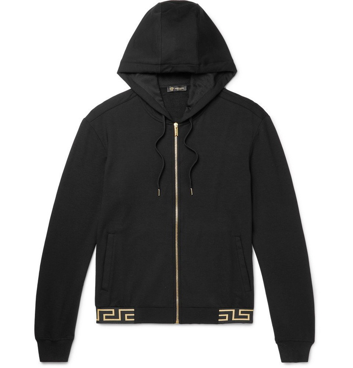 Photo: Versace - Logo-Jacquard Stretch-Modal Zip-Up Hoodie - Men - Black