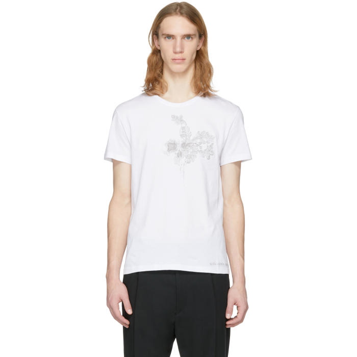 Photo: Alexander McQueen White Embroidered Skull T-Shirt