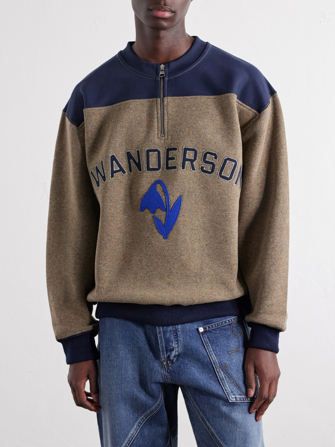 JW Anderson - Logo-Embroidered Wool-Blend Jersey Sweatshirt - Brown
